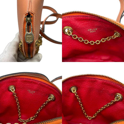 CELINE shoulder bag Purse Leather chain Orange Gold Women's Authentic Used