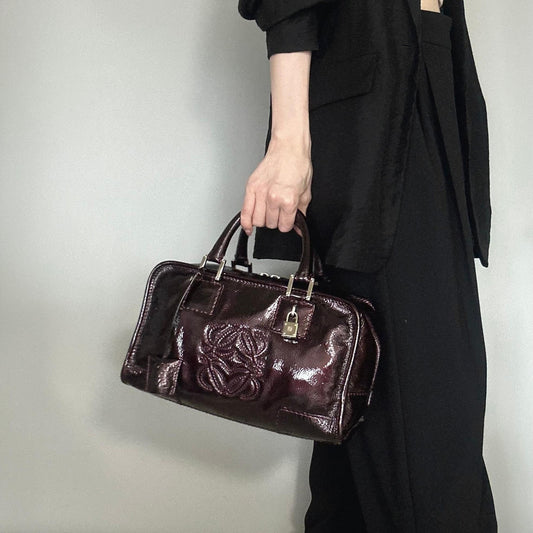LOEWE Bag Amazona Anagram Patent Handbag Tote Purse Patent Used Women's Auth