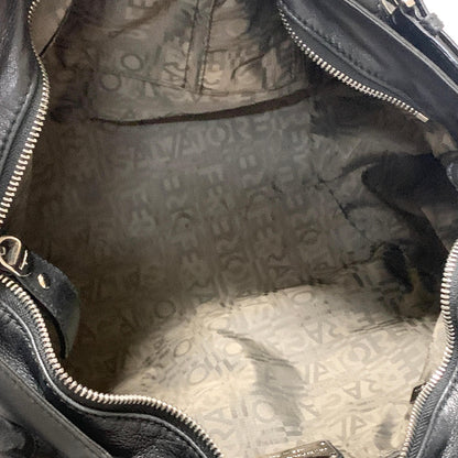 Salvatore Ferragamo Bag Gancini Hand Tote Purse Leather Black Silver Authentic
