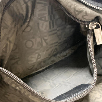 Salvatore Ferragamo Bag Gancini Hand Tote Purse Leather Black Silver Authentic