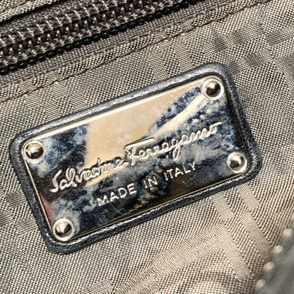 Salvatore Ferragamo Bag Gancini Hand Tote Purse Leather Black Silver Authentic