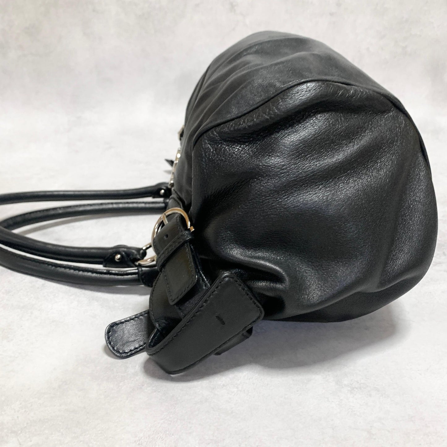 Salvatore Ferragamo Bag Gancini Hand Tote Purse Leather Black Silver Authentic