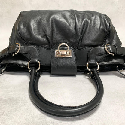 Salvatore Ferragamo Bag Gancini Hand Tote Purse Leather Black Silver Authentic
