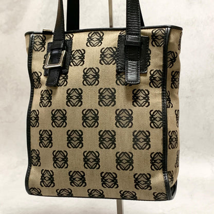 LOEWE Bag Anagram Hand Tote Purse Canvas Leather Beige Black Silver Authentic