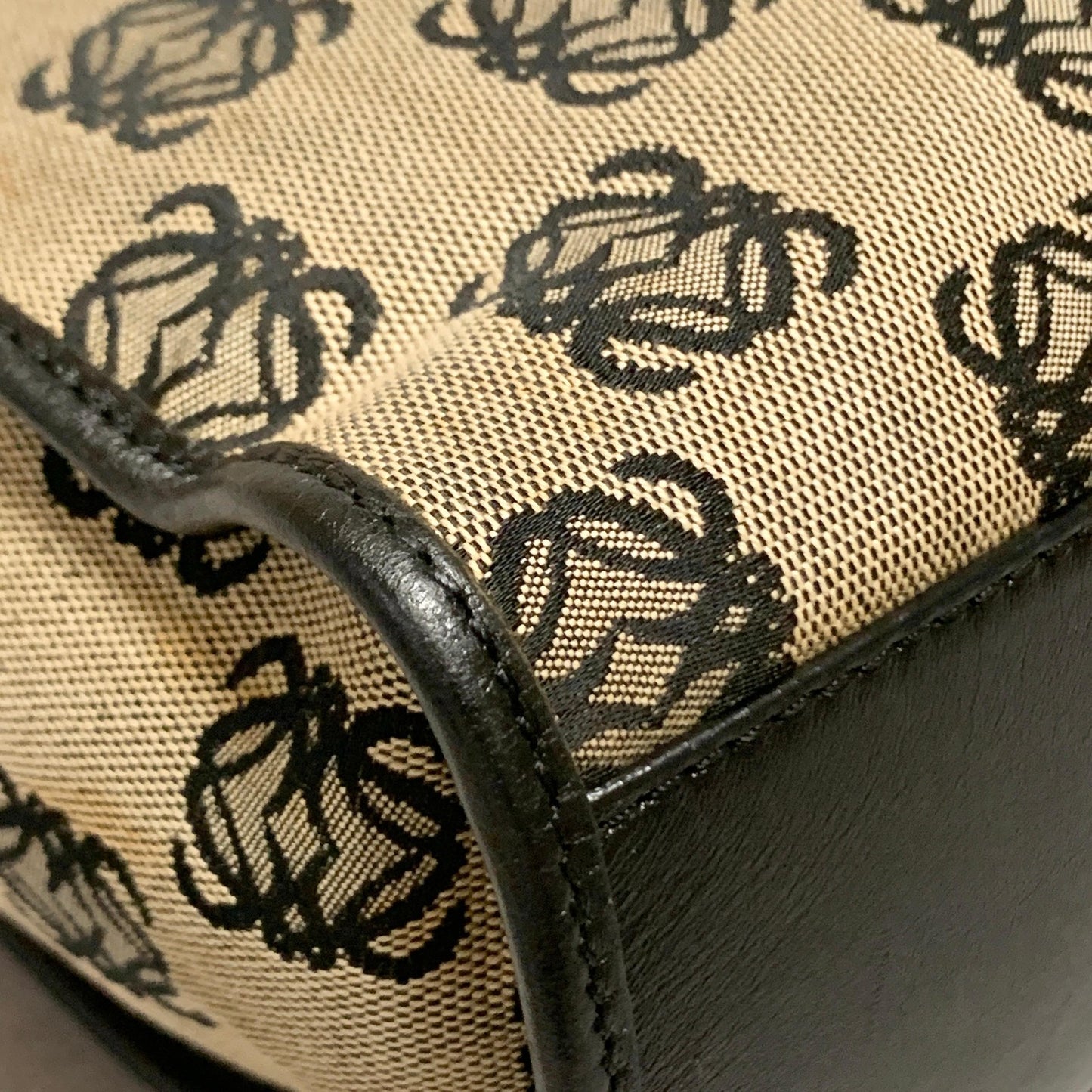 LOEWE Bag Anagram Hand Tote Purse Canvas Leather Beige Black Silver Authentic