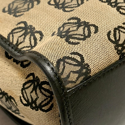 LOEWE Bag Anagram Hand Tote Purse Canvas Leather Beige Black Silver Authentic