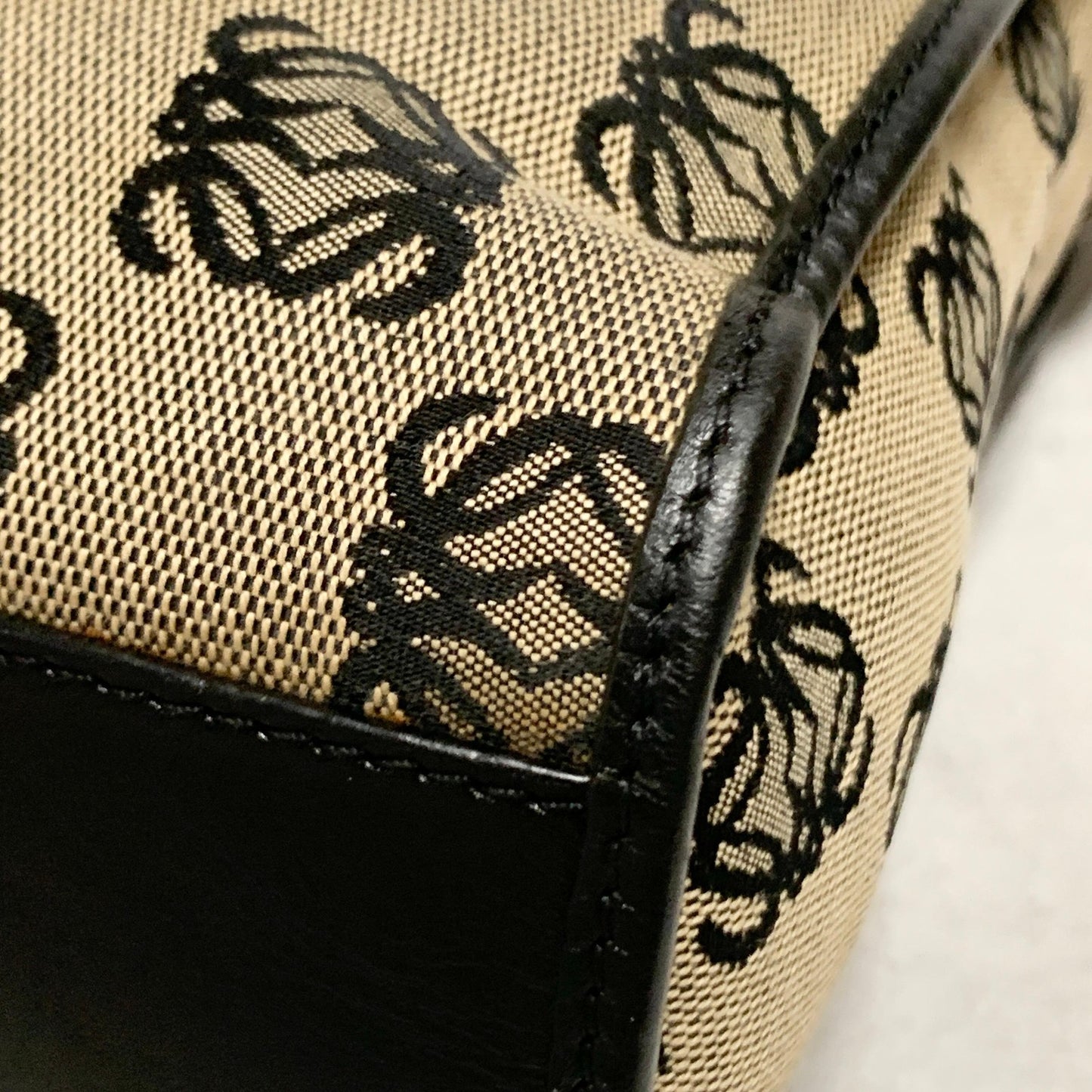 LOEWE Bag Anagram Hand Tote Purse Canvas Leather Beige Black Silver Authentic