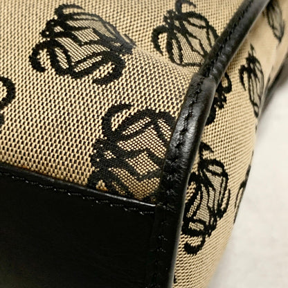 LOEWE Bag Anagram Hand Tote Purse Canvas Leather Beige Black Silver Authentic