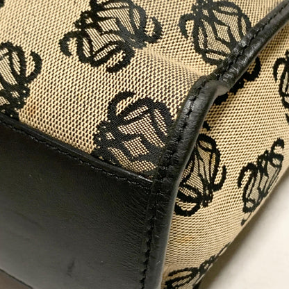 LOEWE Bag Anagram Hand Tote Purse Canvas Leather Beige Black Silver Authentic