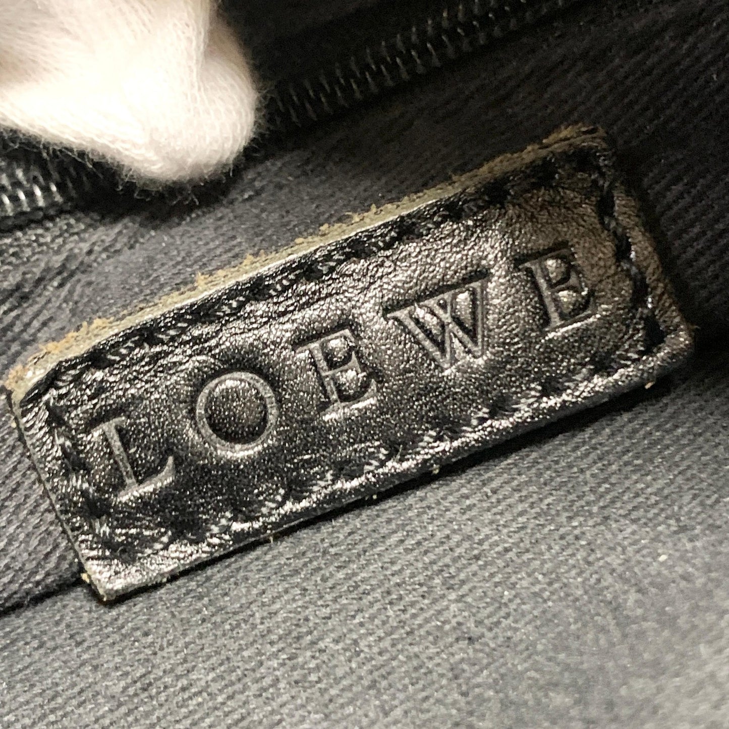 LOEWE Bag Anagram Hand Tote Purse Canvas Leather Beige Black Silver Authentic