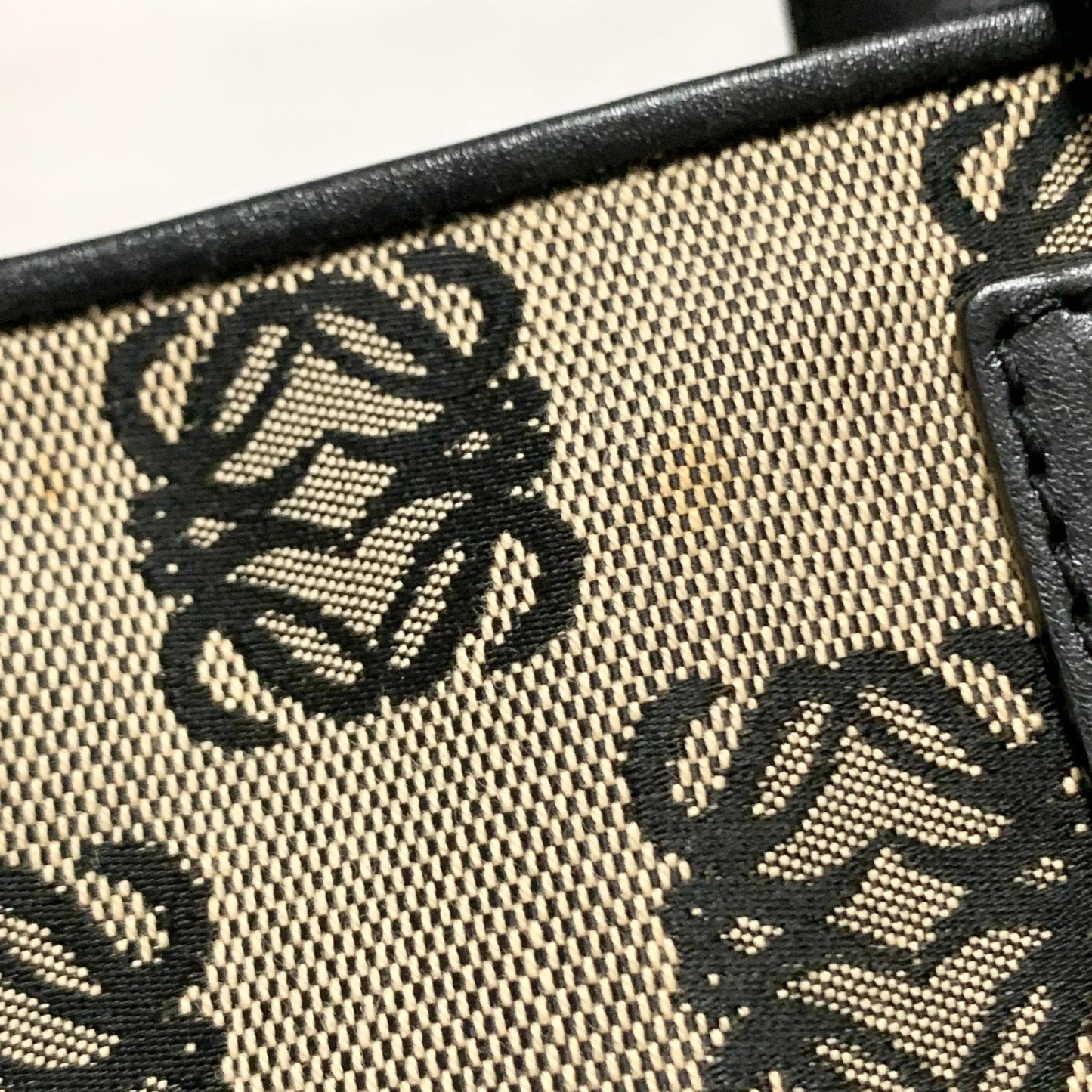 LOEWE Bag Anagram Hand Tote Purse Canvas Leather Beige Black Silver Authentic