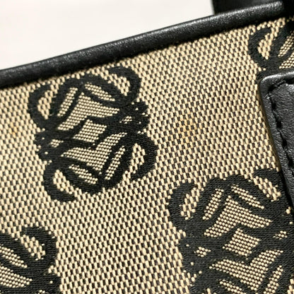 LOEWE Bag Anagram Hand Tote Purse Canvas Leather Beige Black Silver Authentic