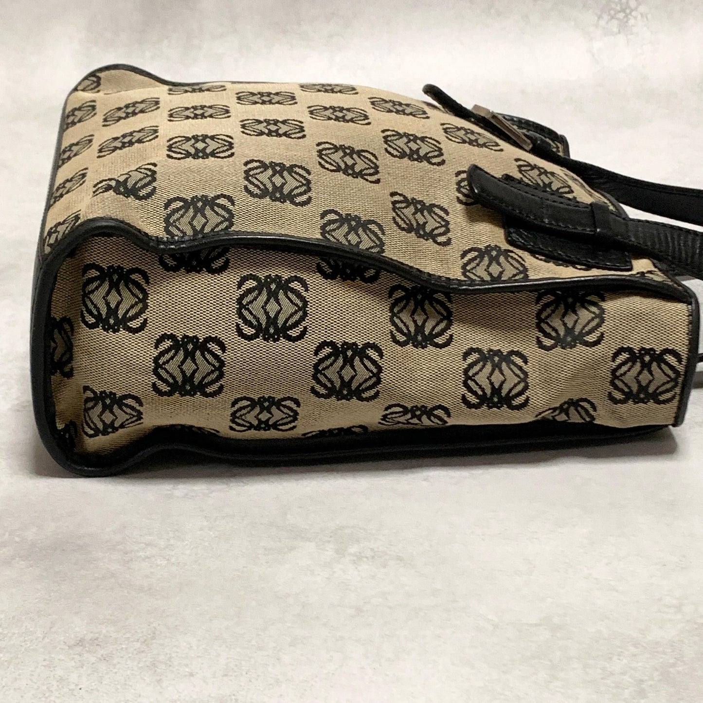 LOEWE Bag Anagram Hand Tote Purse Canvas Leather Beige Black Silver Authentic