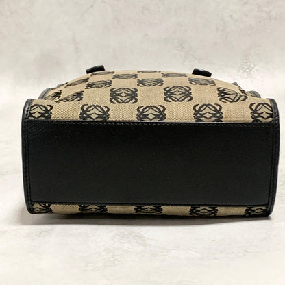 LOEWE Bag Anagram Hand Tote Purse Canvas Leather Beige Black Silver Authentic