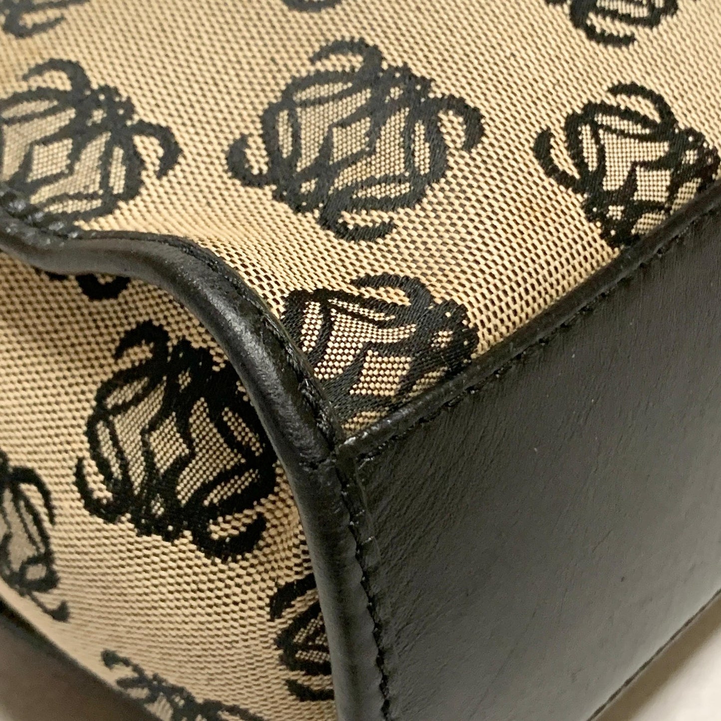LOEWE Bag Anagram Hand Tote Purse Canvas Leather Beige Black Silver Authentic