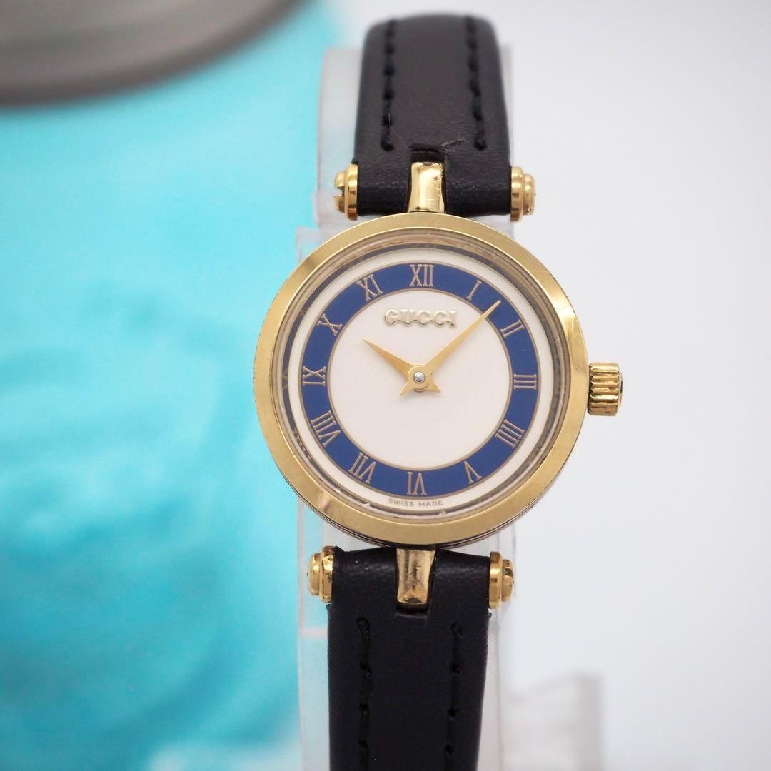 GUCCI Quartz Watch Wristwatch White Blue Black Women's Authentic