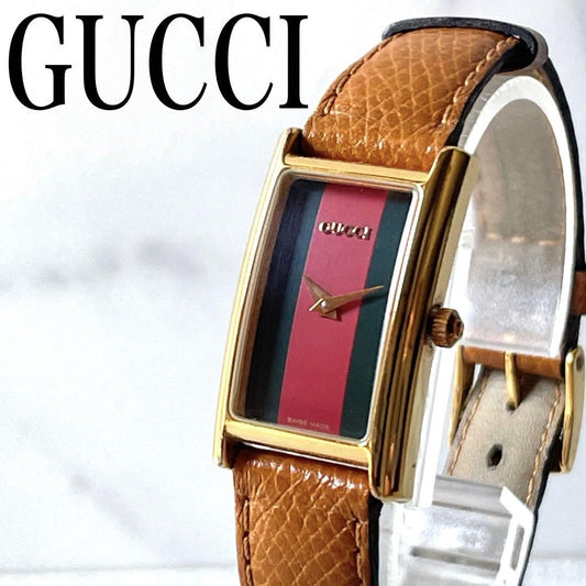 GUCCI 2600L Quartz Watch Wristwatch Sherry Line Gold Camel Women's Authentic