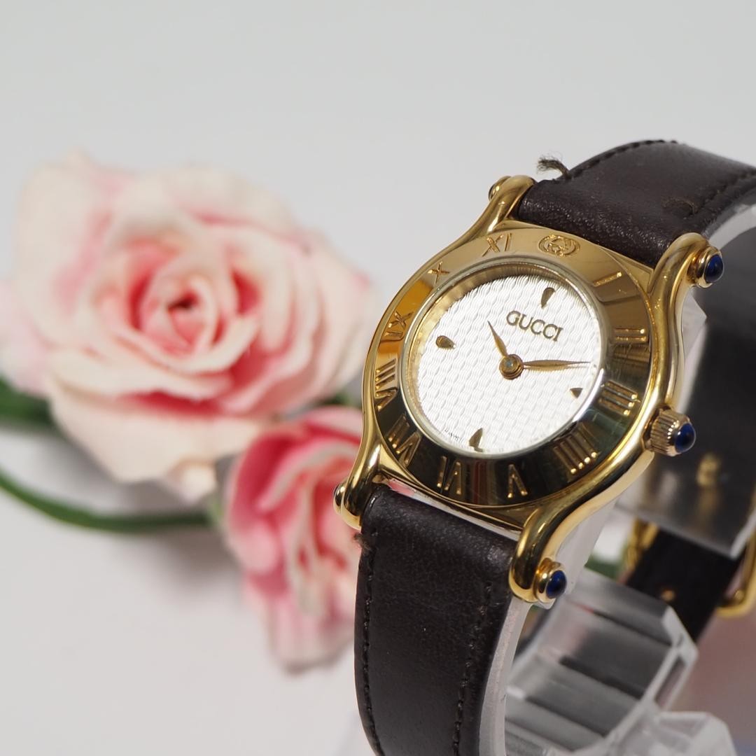 GUCCI Quartz Watch Wristwatch Gold Dark Brown Women's Authentic