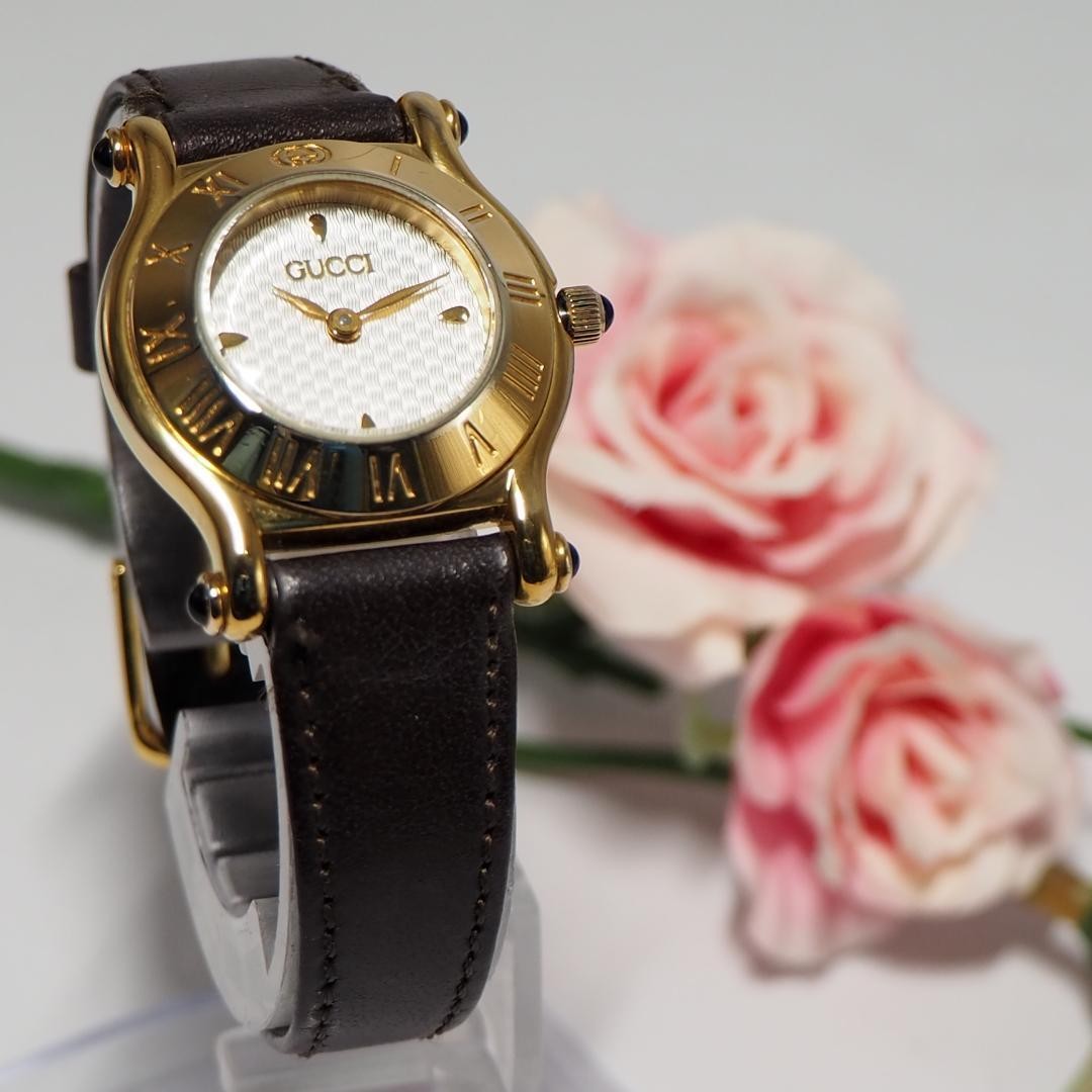 GUCCI Quartz Watch Wristwatch Gold Dark Brown Women's Authentic