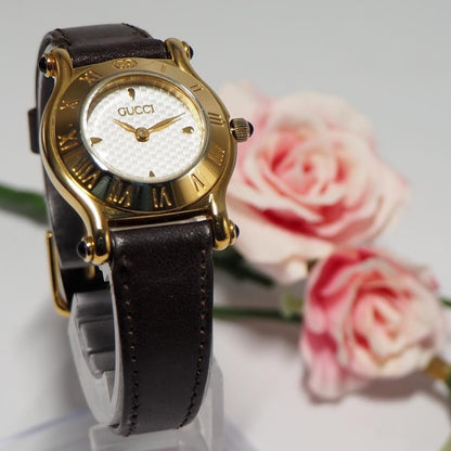 GUCCI Quartz Watch Wristwatch Gold Dark Brown Women's Authentic