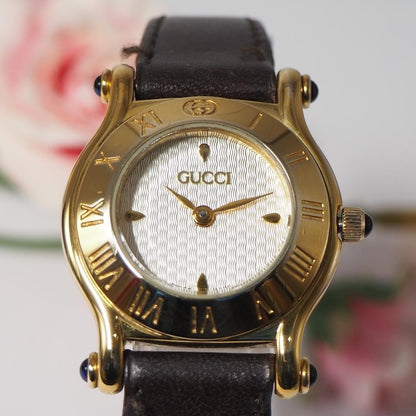 GUCCI Quartz Watch Wristwatch Gold Dark Brown Women's Authentic
