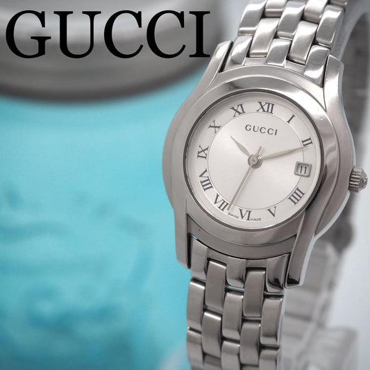 GUCCI 5500L Quartz Watch Wristwatch White Silver Women's Authentic