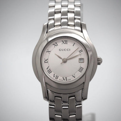 GUCCI 5500L Quartz Watch Wristwatch White Silver Women's Authentic