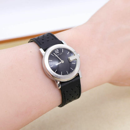 GUCCI 101L Quartz Watch Wristwatch Silver Black Women's Authentic
