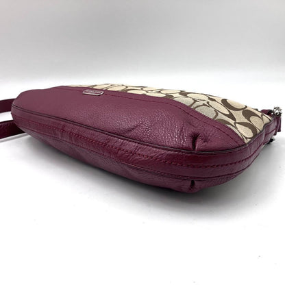 COACH Shoulder Bag Purse Signature Canvas Leather Beige Red Authentic