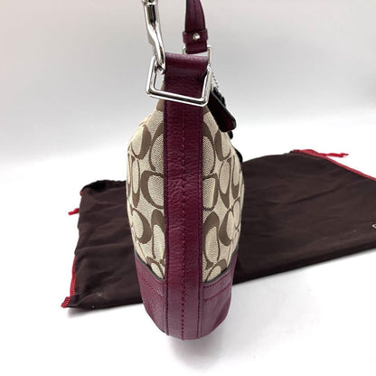 COACH Shoulder Bag Purse Signature Canvas Leather Beige Red Authentic