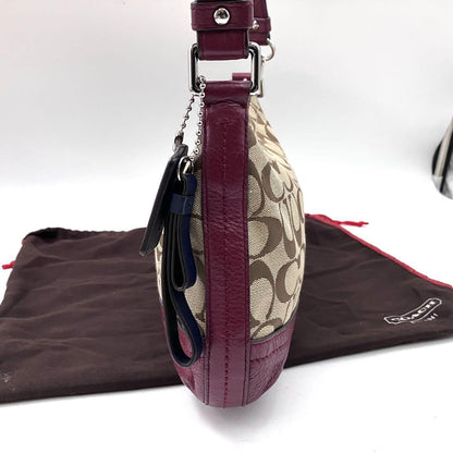 COACH Shoulder Bag Purse Signature Canvas Leather Beige Red Authentic