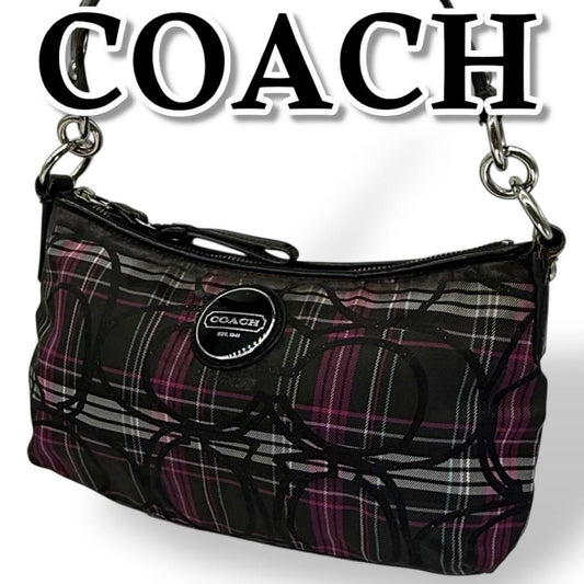 COACH Hand Shoulder Bag Purse Nylon Black Authentic