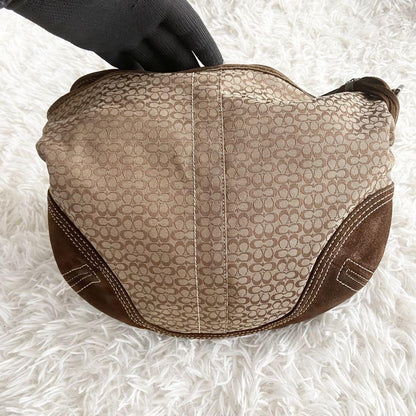 COACH Shoulder Bag Purse Signature Leather Suede Brown Authentic