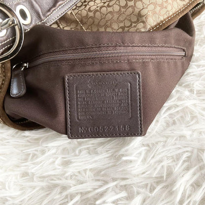 COACH Shoulder Bag Purse Signature Leather Suede Brown Authentic