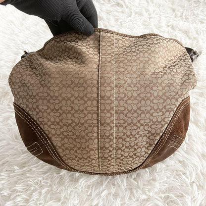 COACH Shoulder Bag Purse Signature Leather Suede Brown Authentic