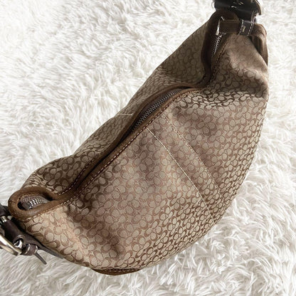 COACH Shoulder Bag Purse Signature Leather Suede Brown Authentic