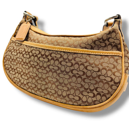 COACH Shoulder Bag Purse Signature Canvas Leather Beige Camel Authentic