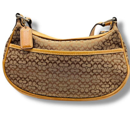 COACH Shoulder Bag Purse Signature Canvas Leather Beige Camel Authentic