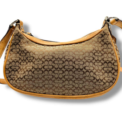 COACH Shoulder Bag Purse Signature Canvas Leather Beige Camel Authentic