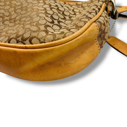 COACH Shoulder Bag Purse Signature Canvas Leather Beige Camel Authentic