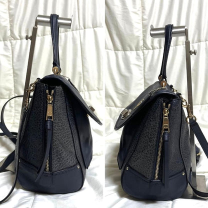 COACH Backpack Hand Shoulder Bag Purse 3way Turn Lock Leather Navy Auth