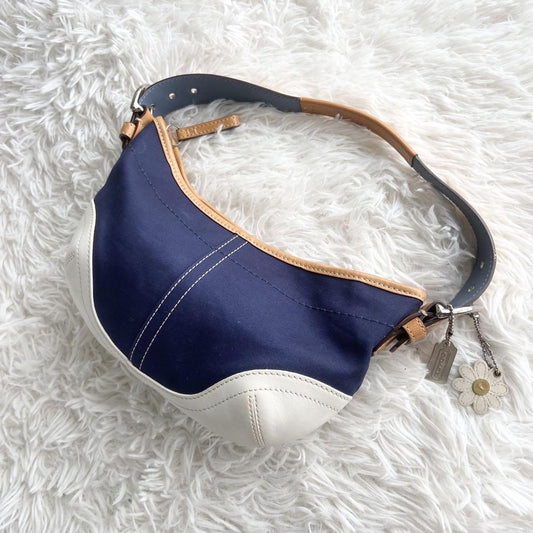 COACH Shoulder Bag Purse Canvas Leather Navy White Authentic