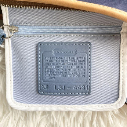 COACH Shoulder Bag Purse Canvas Leather Navy White Authentic