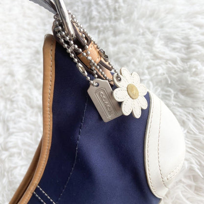 COACH Shoulder Bag Purse Canvas Leather Navy White Authentic