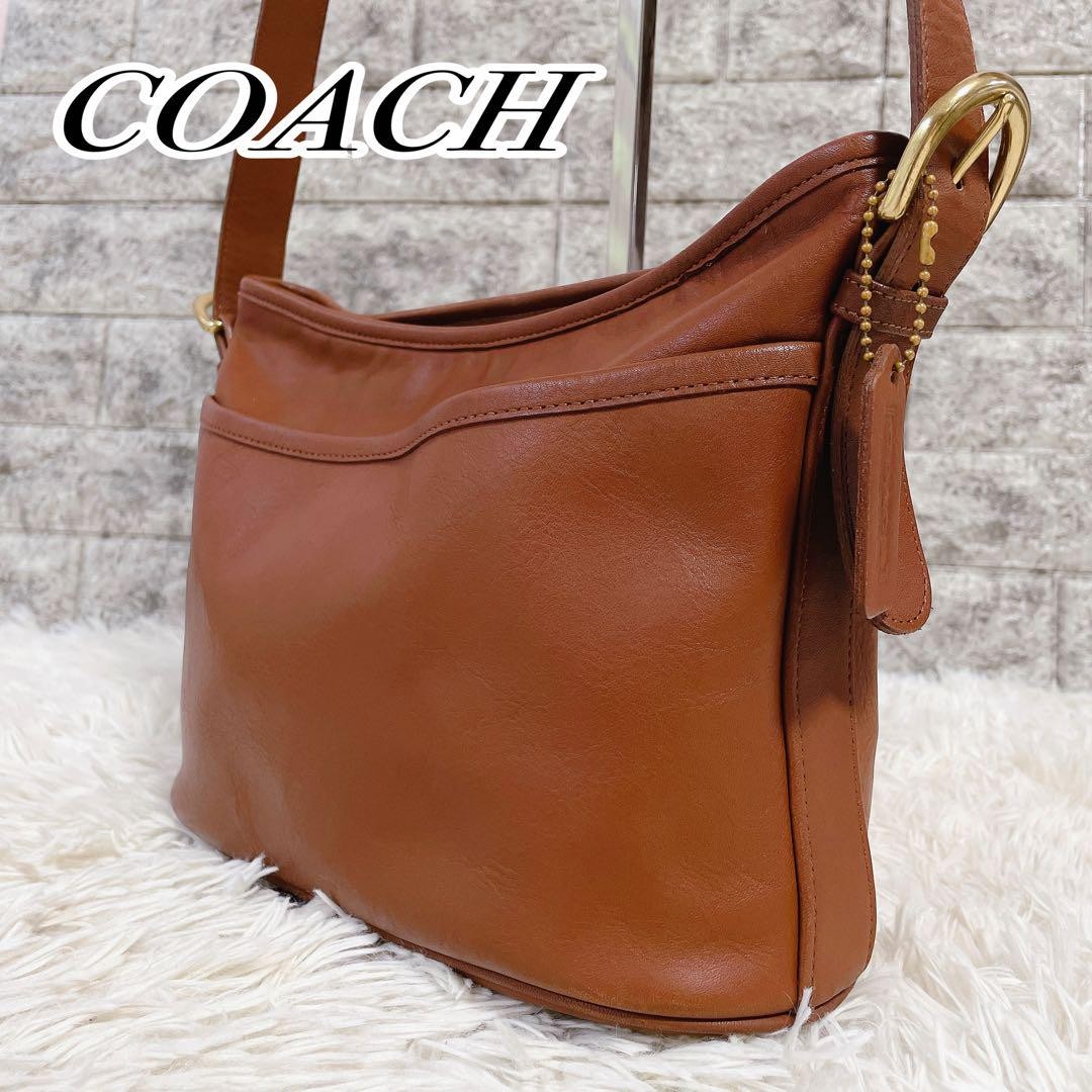 COACH Shoulder Bag Purse Old Leather Brown Authentic