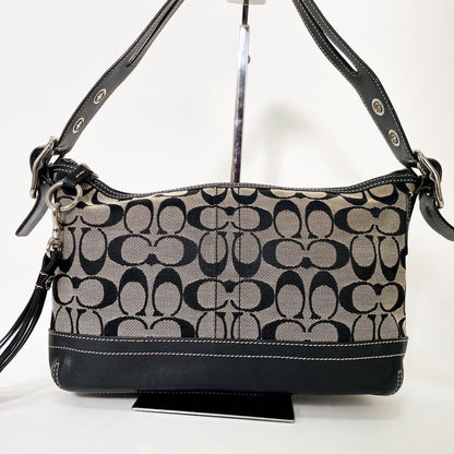 COACH Shoulder Bag Purse Signature 9363 Canvas Leather Navy Authentic