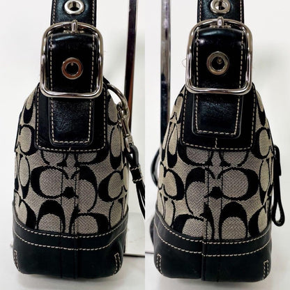 COACH Shoulder Bag Purse Signature 9363 Canvas Leather Navy Authentic