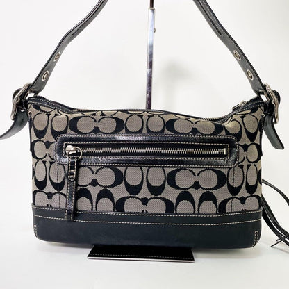 COACH Shoulder Bag Purse Signature 9363 Canvas Leather Navy Authentic