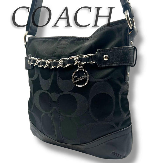 COACH Shoulder Bag Purse Signature Canvas Black Authentic