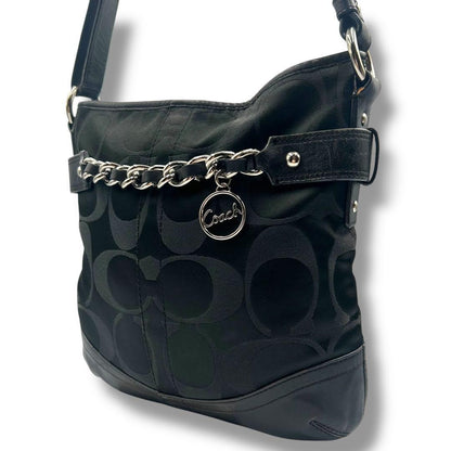 COACH Shoulder Bag Purse Signature Canvas Black Authentic